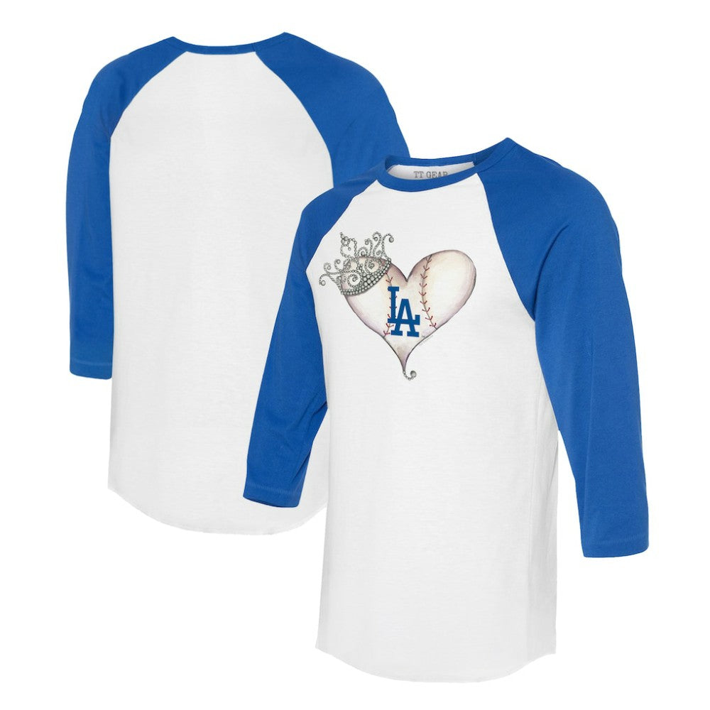 Los Angeles Dodgers Tiny Turnip Unisex Tiara Heart 3/4-Sleeve Raglan T-Shirt - White/Royal T-shirts