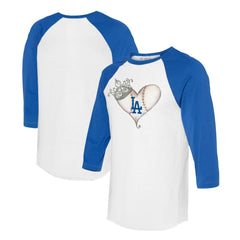 Los Angeles Dodgers Tiny Turnip Unisex Tiara Heart 3/4-Sleeve Raglan T-Shirt - White/Royal T-shirts