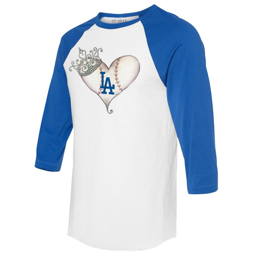 Los Angeles Dodgers Tiny Turnip Unisex Tiara Heart 3/4-Sleeve Raglan T-Shirt - White/Royal T-shirts
