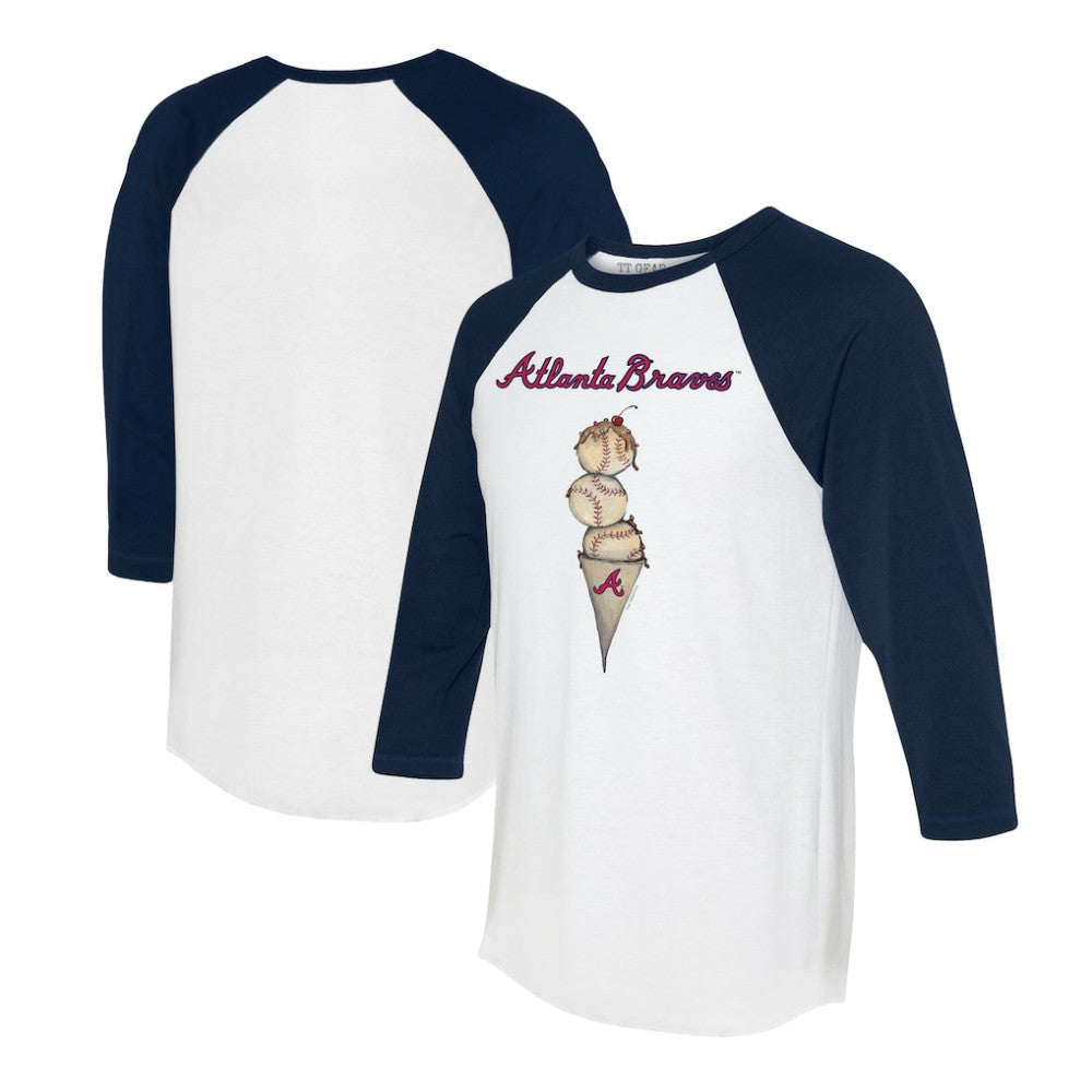 Atlanta Braves Tiny Turnip Unisex Triple Scoop 3/4-Sleeve Raglan T-Shirt - White/Navy T-shirts