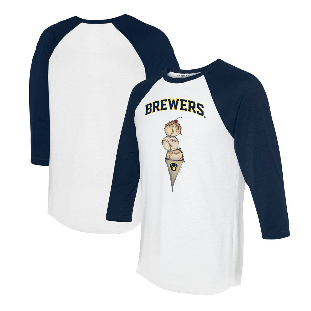 Milwaukee Brewers Tiny Turnip Unisex Triple Scoop 3/4-Sleeve Raglan T-Shirt - White/Navy T-shirts