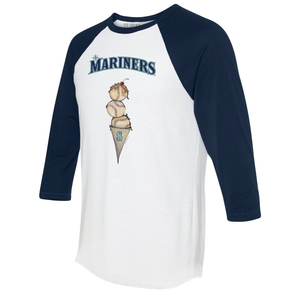 Seattle Mariners Tiny Turnip Unisex Triple Scoop 3/4-Sleeve Raglan T-Shirt - White/Navy T-shirts
