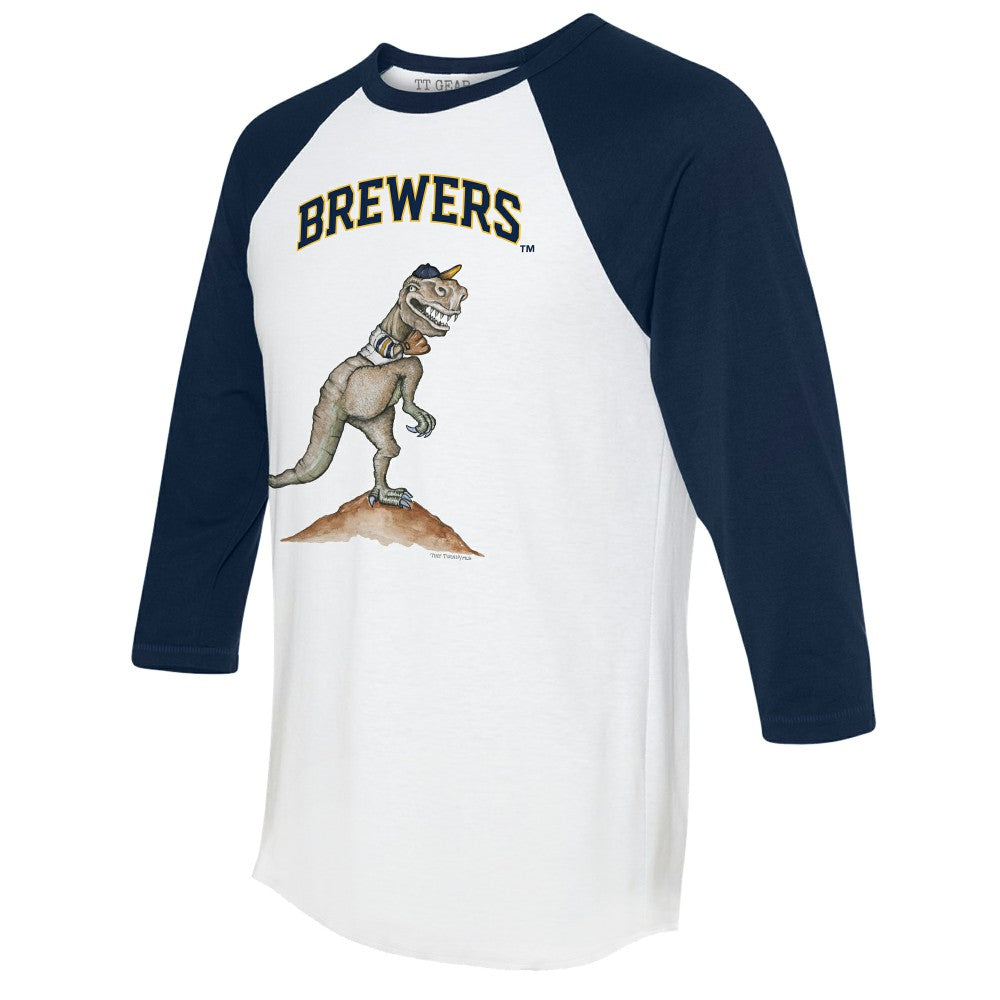 Milwaukee Brewers Tiny Turnip Unisex TT Rex 3/4-Sleeve Raglan T-Shirt - White/Navy T-shirts