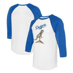 Los Angeles Dodgers Tiny Turnip Unisex TT Rex 3/4-Sleeve Raglan T-Shirt - White/Royal T-shirts
