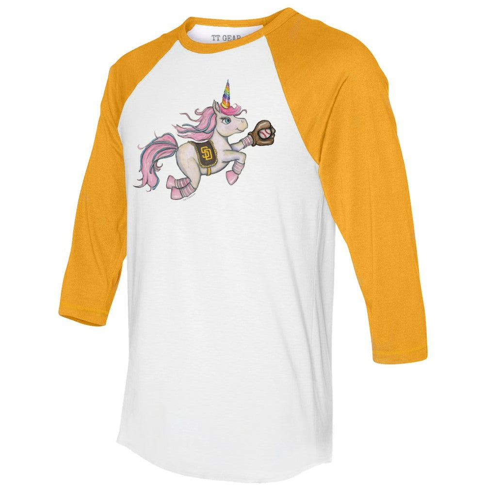 San Diego Padres Tiny Turnip Unisex Unicorn 3/4-Sleeve Raglan T-Shirt - White/Gold T-shirts