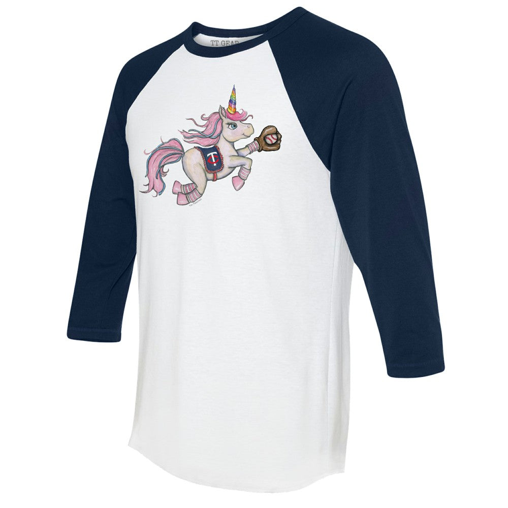 Minnesota Twins Tiny Turnip Unisex Unicorn 3/4-Sleeve Raglan T-Shirt - White/Navy T-shirts