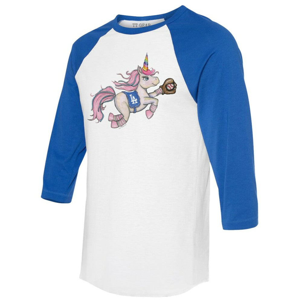Los Angeles Dodgers Tiny Turnip Unisex Unicorn 3/4-Sleeve Raglan T-Shirt - White/Royal T-shirts