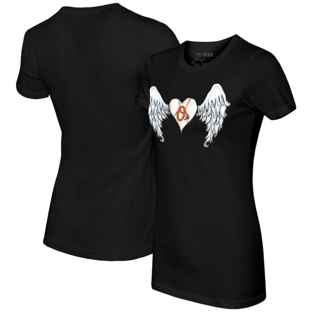 Baltimore Orioles Tiny Turnip Women's Angel Wings T-Shirt - Black T-shirts