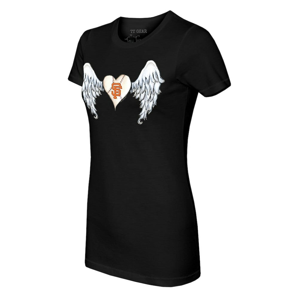 San Francisco Giants Tiny Turnip Women's Angel Wings T-Shirt - Black T-shirts