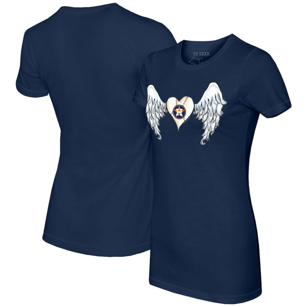 Houston Astros Tiny Turnip Women's Angel Wings T-Shirt - Navy T-shirts
