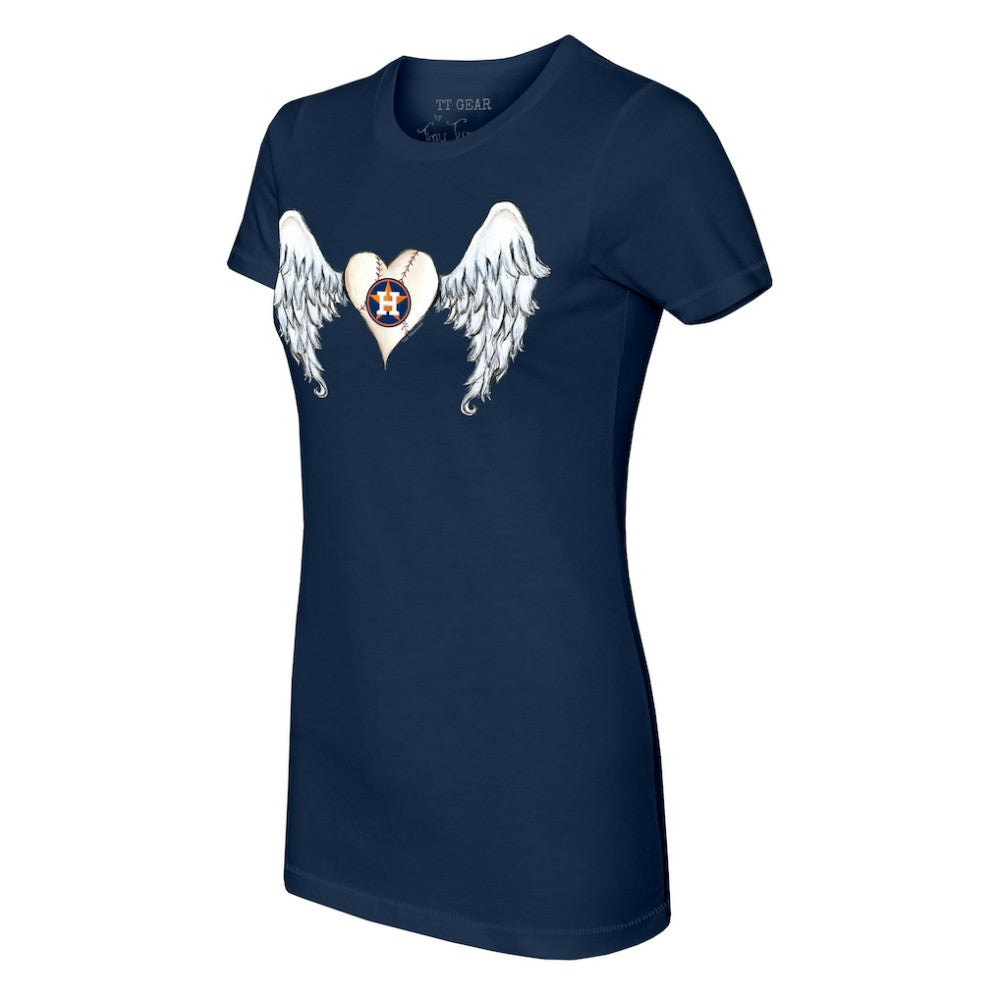 Houston Astros Tiny Turnip Women's Angel Wings T-Shirt - Navy T-shirts