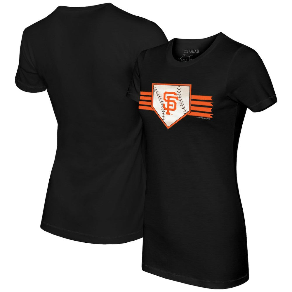 San Francisco Giants Tiny Turnip Women's Base Stripe T-Shirt - Black T-shirts