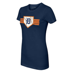 Detroit Tigers Tiny Turnip Women's Base Stripe T-Shirt - Navy T-shirts