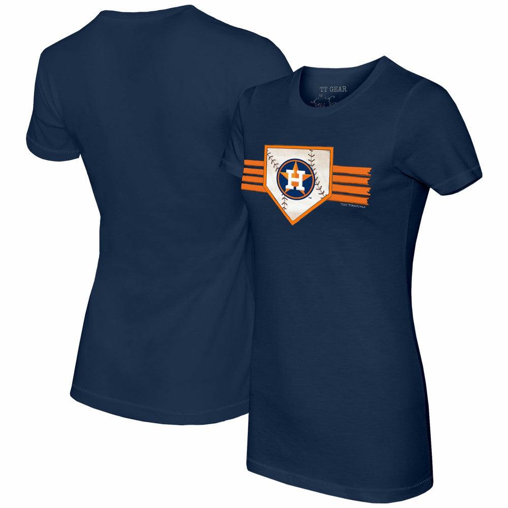 Houston Astros Tiny Turnip Women's Base Stripe T-Shirt - Navy T-shirts