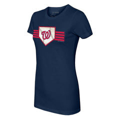 Washington Nationals Tiny Turnip Women's Base Stripe T-Shirt - Navy T-shirts