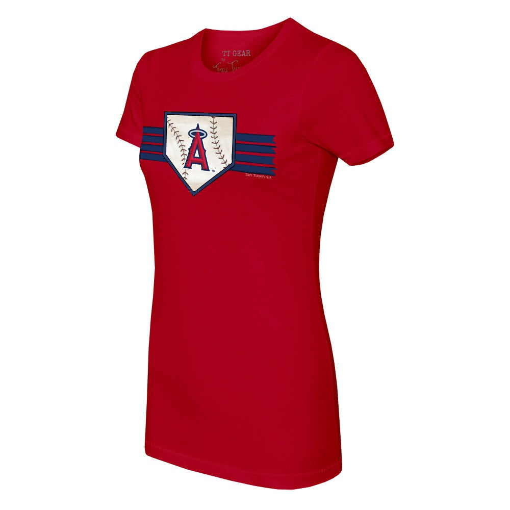 Los Angeles Angels Tiny Turnip Women's Base Stripe T-Shirt - Red T-shirts