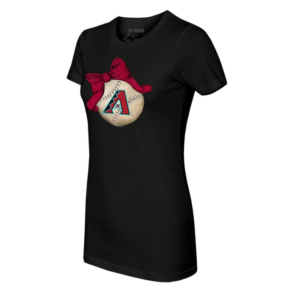 Arizona Diamondbacks Tiny Turnip Women's Baseball Bow T-Shirt - Black T-shirts