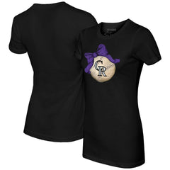Colorado Rockies Tiny Turnip Women's Baseball Bow T-Shirt - Black T-shirts