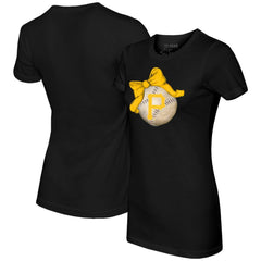 Pittsburgh Pirates Tiny Turnip Women's Baseball Bow T-Shirt - Black T-shirts
