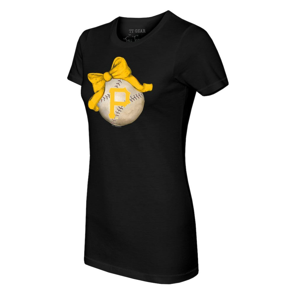 Pittsburgh Pirates Tiny Turnip Women's Baseball Bow T-Shirt - Black T-shirts