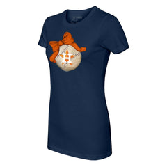 Houston Astros Tiny Turnip Women's Baseball Bow T-Shirt - Navy T-shirts