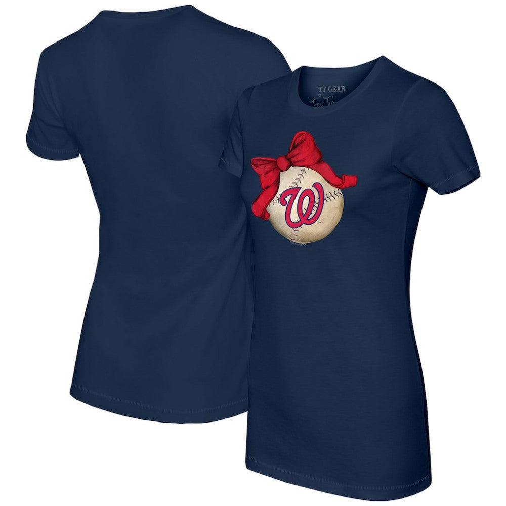 Washington Nationals Tiny Turnip Women's Baseball Bow T-Shirt - Navy T-shirts