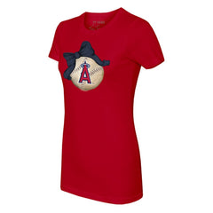 Los Angeles Angels Tiny Turnip Women's Baseball Bow T-Shirt - Red T-shirts