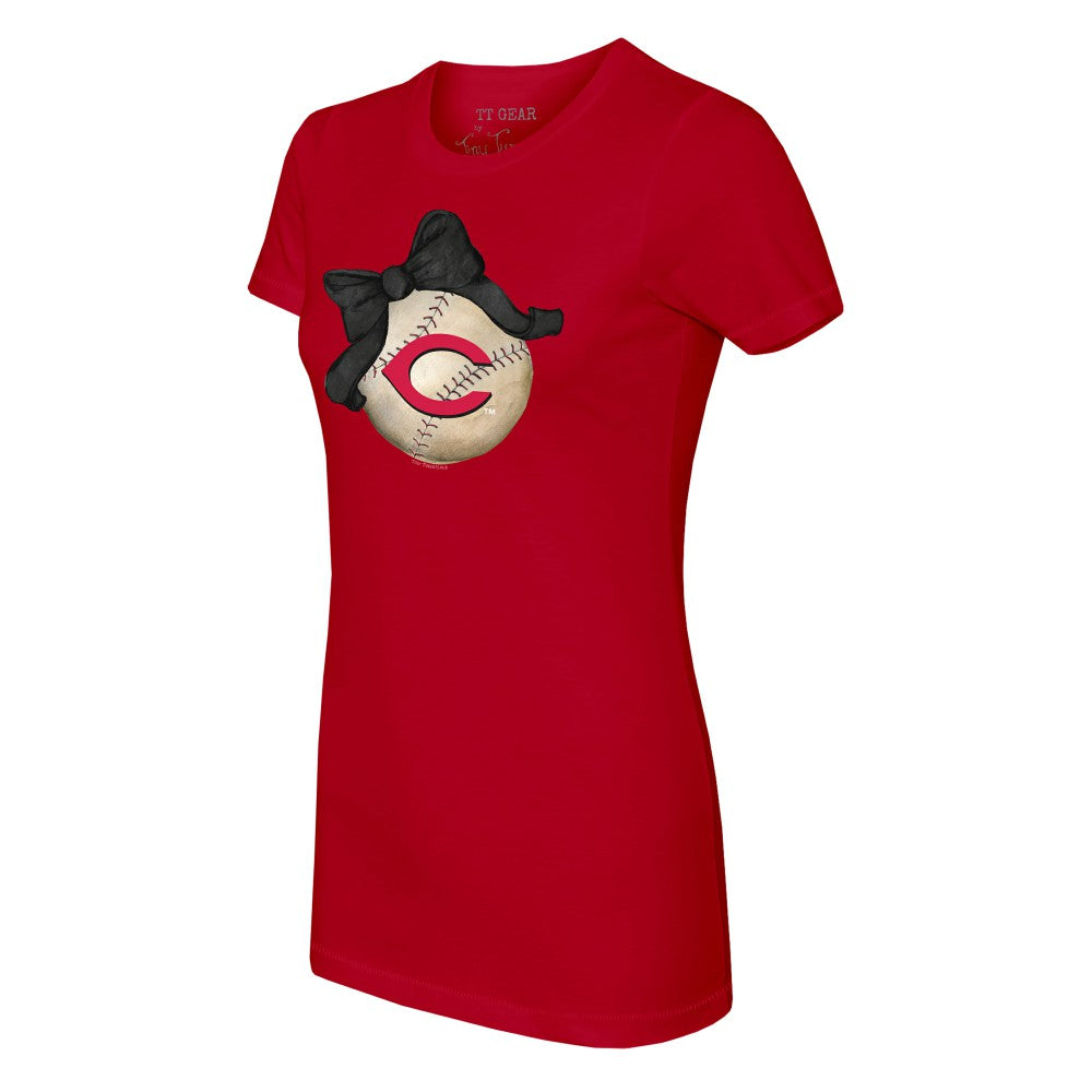 Cincinnati Reds Tiny Turnip Women's Baseball Bow T-Shirt - Red T-shirts