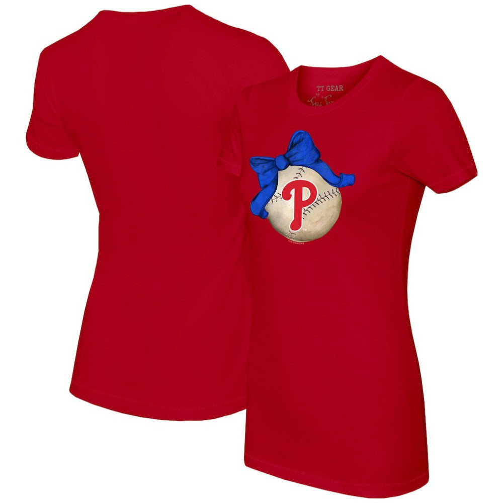 Philadelphia Phillies Tiny Turnip Women's Baseball Bow T-Shirt - Red T-shirts