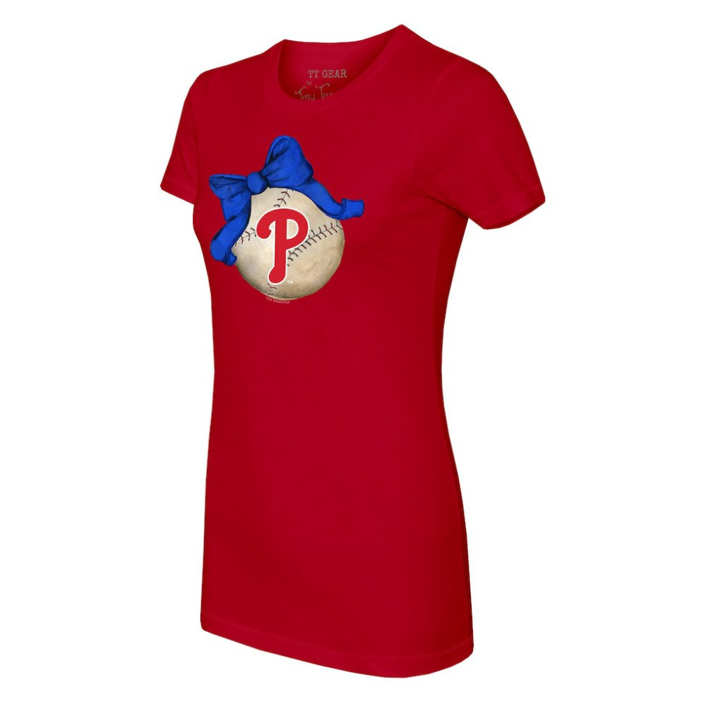 Philadelphia Phillies Tiny Turnip Women's Baseball Bow T-Shirt - Red T-shirts