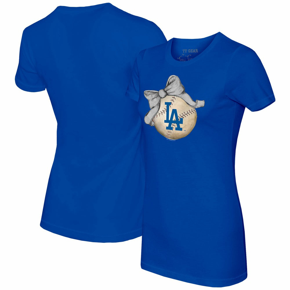 Los Angeles Dodgers Tiny Turnip Women's Baseball Bow T-Shirt - Royal T-shirts