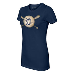 Detroit Tigers Tiny Turnip Women's Baseball Cross Bats T-Shirt - Navy T-shirts