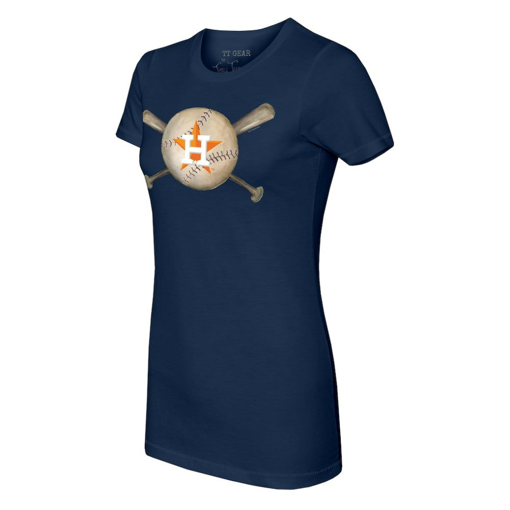 Houston Astros Tiny Turnip Women's Baseball Cross Bats T-Shirt - Navy T-shirts