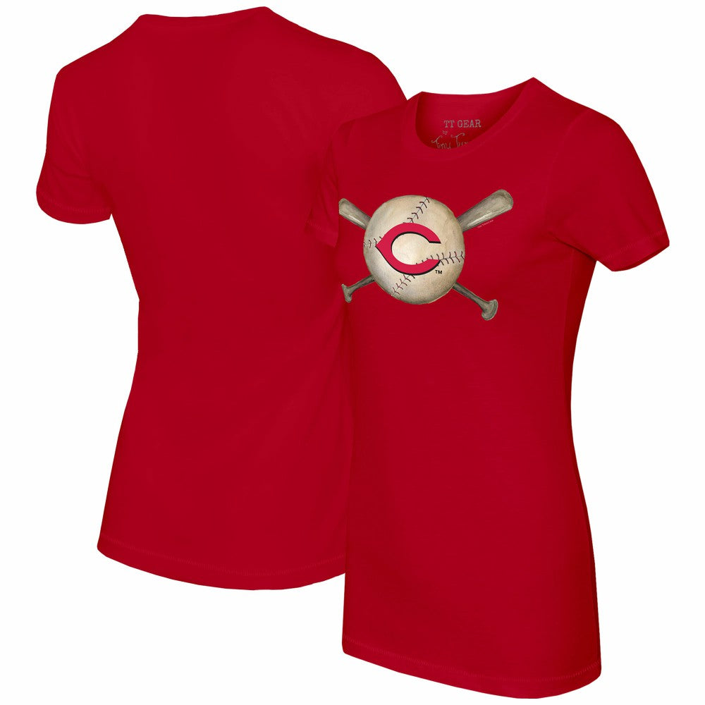 Cincinnati Reds Tiny Turnip Women's Baseball Cross Bats T-Shirt - Red T-shirts