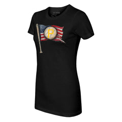 Pittsburgh Pirates Tiny Turnip Women's Baseball Flag T-Shirt - Black T-shirts