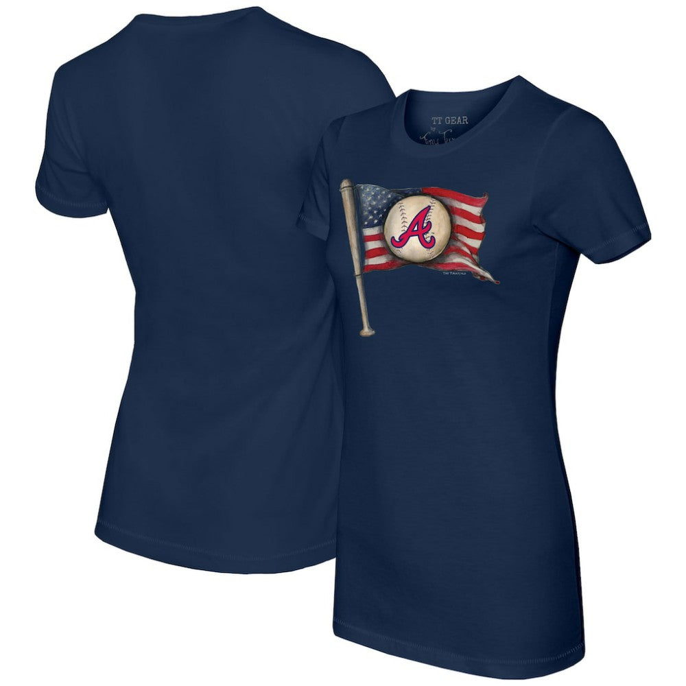 Atlanta Braves Tiny Turnip Women's Baseball Flag T-Shirt - Navy T-shirts