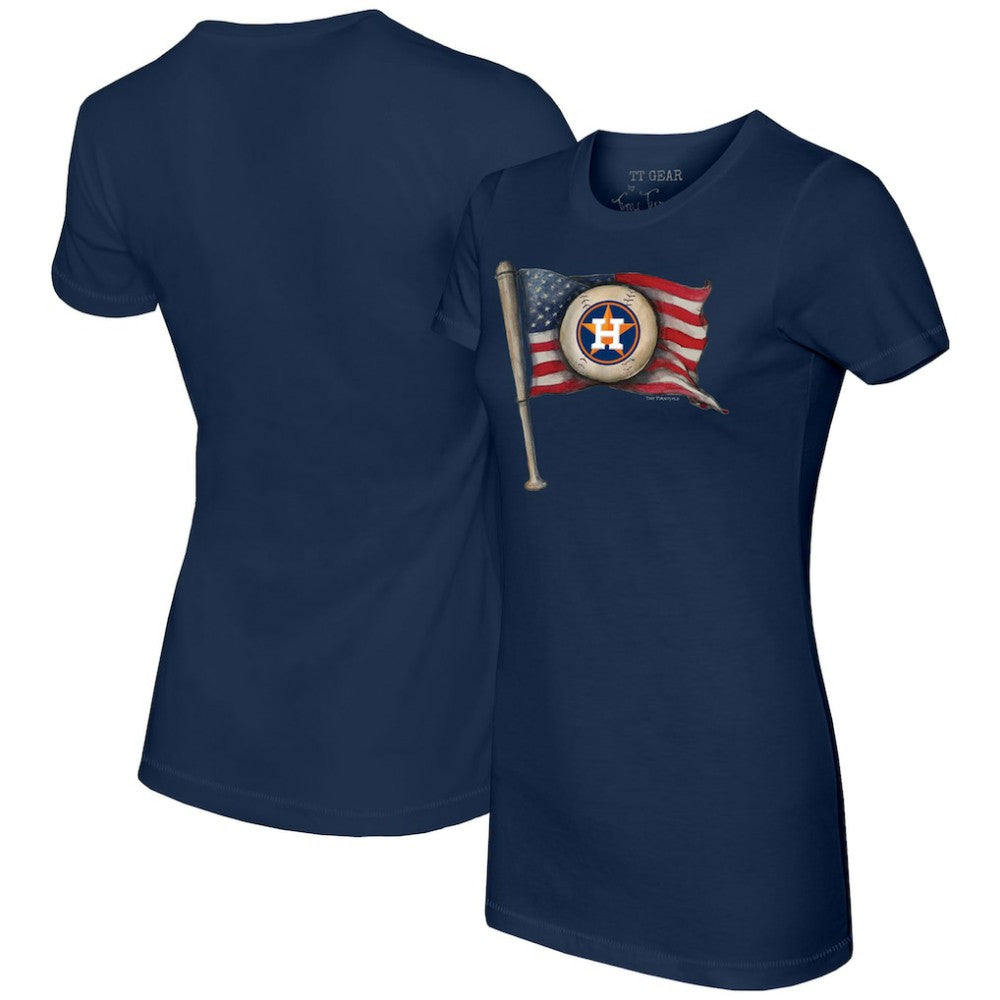 Houston Astros Tiny Turnip Women's Baseball Flag T-Shirt - Navy T-shirts