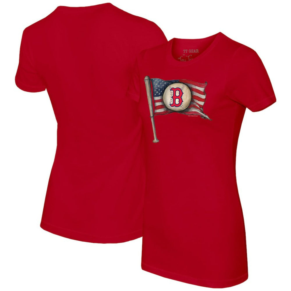 Boston Red Sox Tiny Turnip Women's Baseball Flag T-Shirt - Red T-shirts