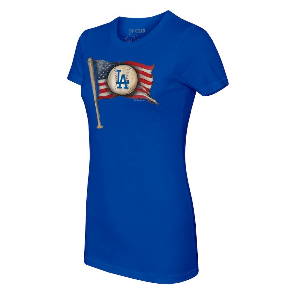 Los Angeles Dodgers Tiny Turnip Women's Baseball Flag T-Shirt - Royal T-shirts