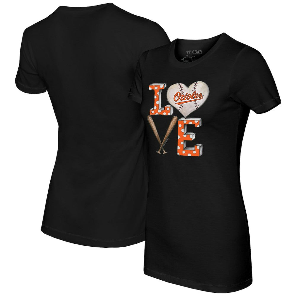 Baltimore Orioles Tiny Turnip Women's Baseball Love T-Shirt - Black T-shirts