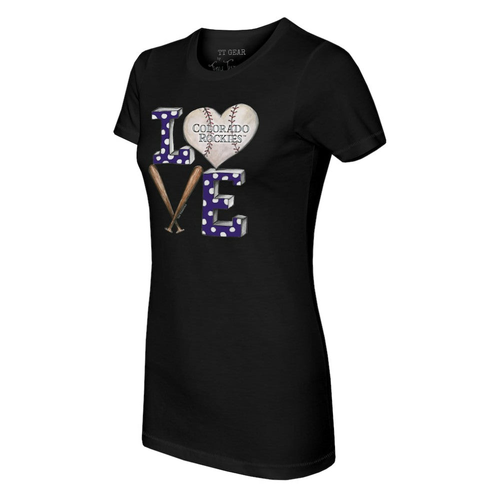 Colorado Rockies Tiny Turnip Women's Baseball Love T-Shirt - Black T-shirts