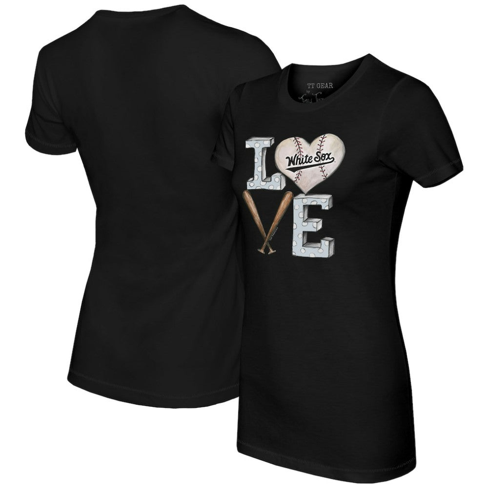 Chicago White Sox Tiny Turnip Women's Baseball Love T-Shirt - Black T-shirts