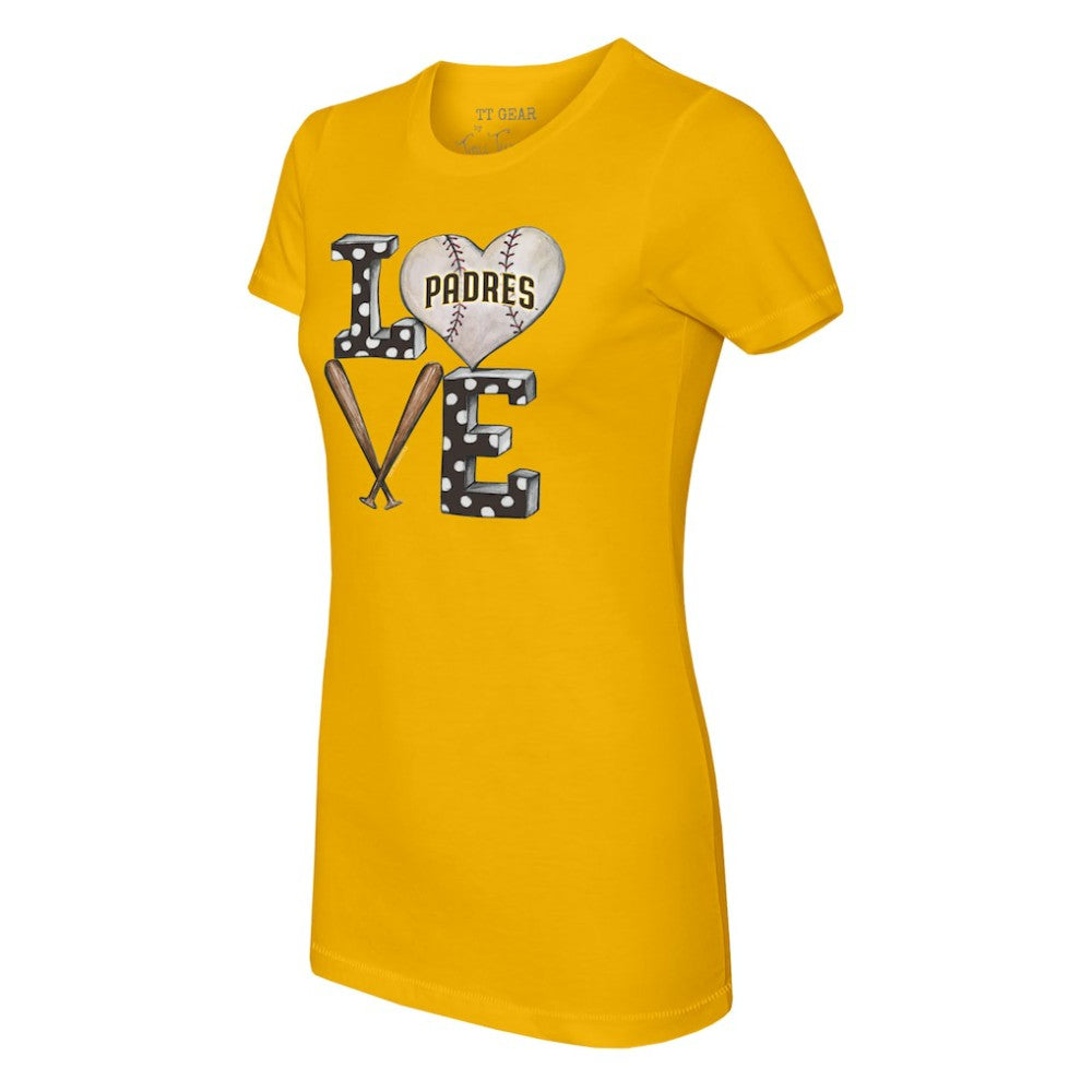 San Diego Padres Tiny Turnip Women's Baseball Love T-Shirt - Gold T-shirts