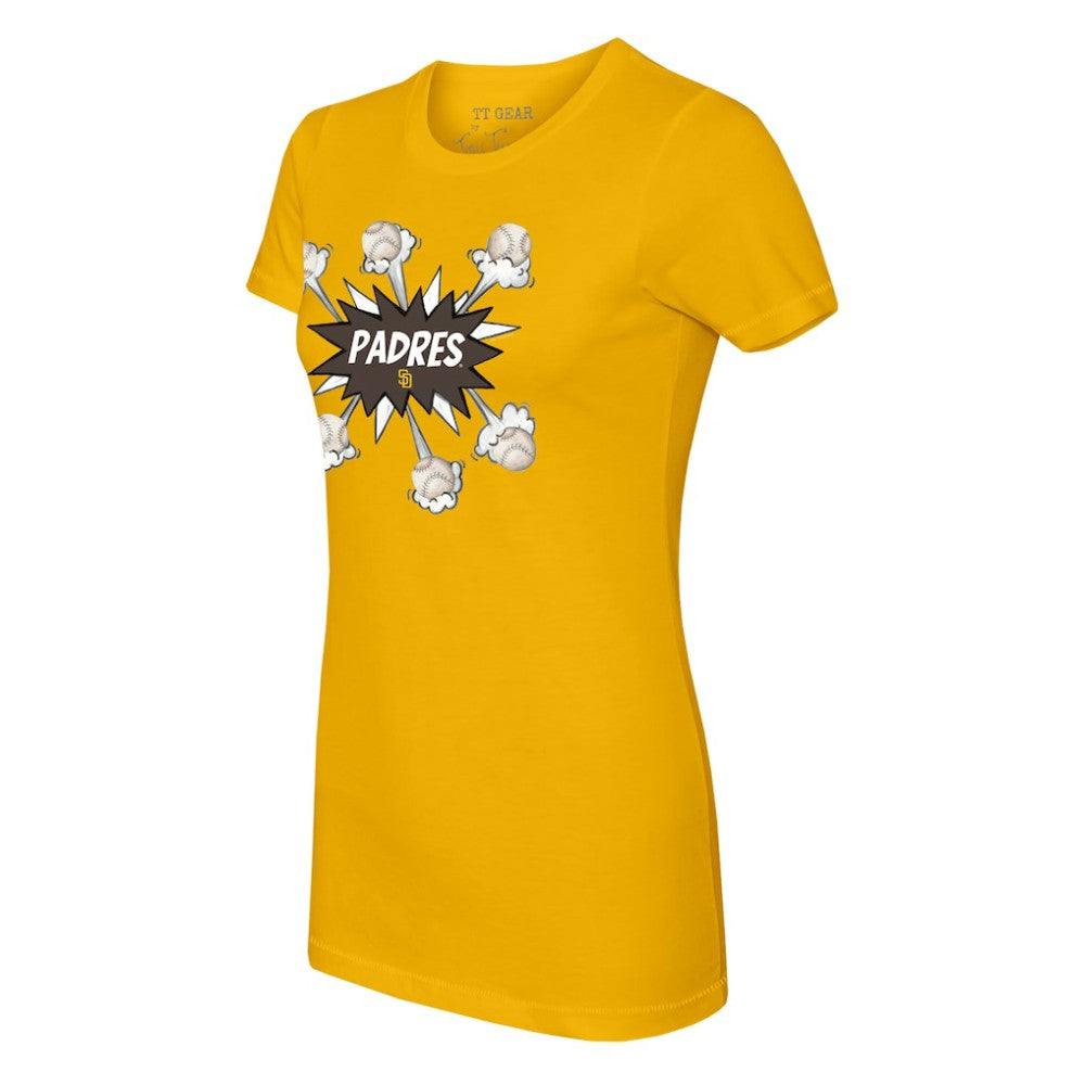 San Diego Padres Tiny Turnip Women's Baseball Pow T-Shirt - Gold T-shirts