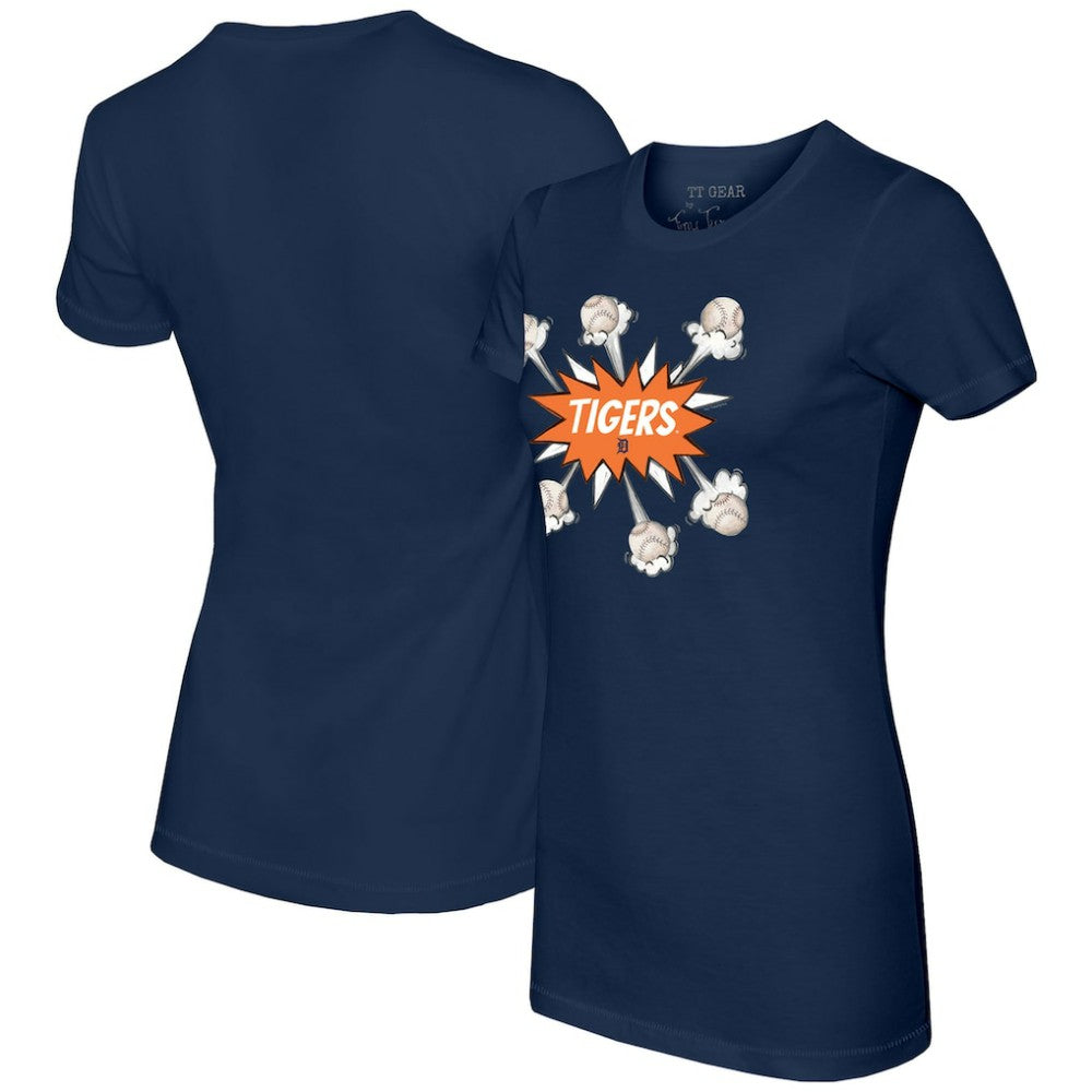 Detroit Tigers Tiny Turnip Women's Baseball Pow T-Shirt - Navy T-shirts