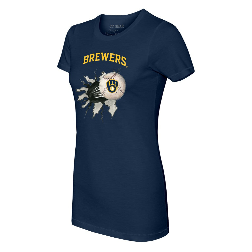 Milwaukee Brewers Tiny Turnip Women's Baseball Tear T-Shirt - Navy T-shirts