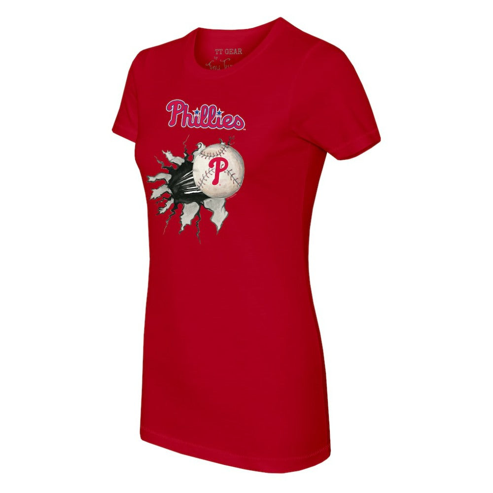 Philadelphia Phillies Tiny Turnip Women's Baseball Tear T-Shirt - Red T-shirts