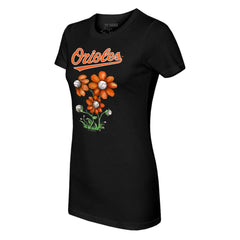 Baltimore Orioles Tiny Turnip Women's Blooming Baseballs T-Shirt - Black T-shirts