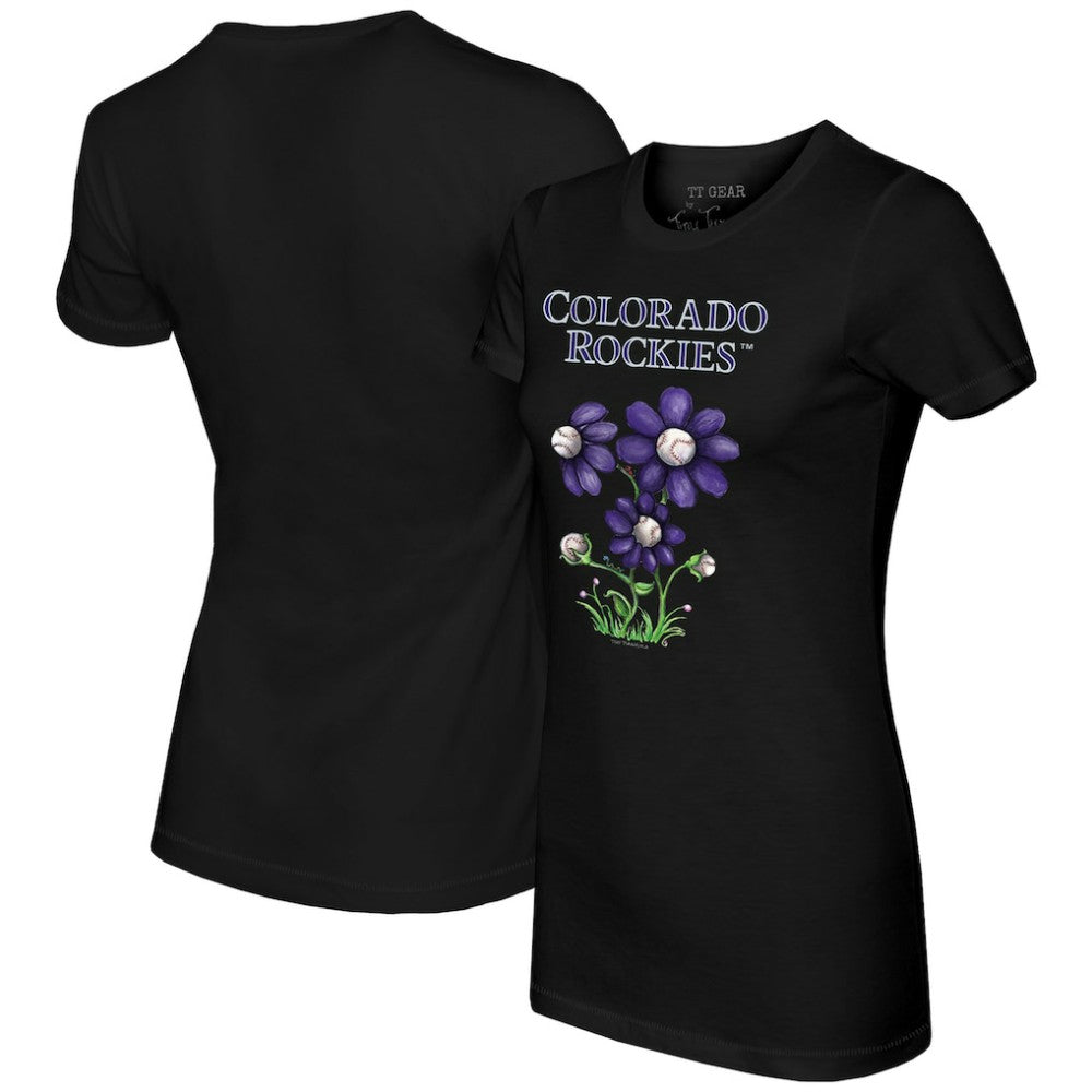 Colorado Rockies Tiny Turnip Women's Blooming Baseballs T-Shirt - Black T-shirts
