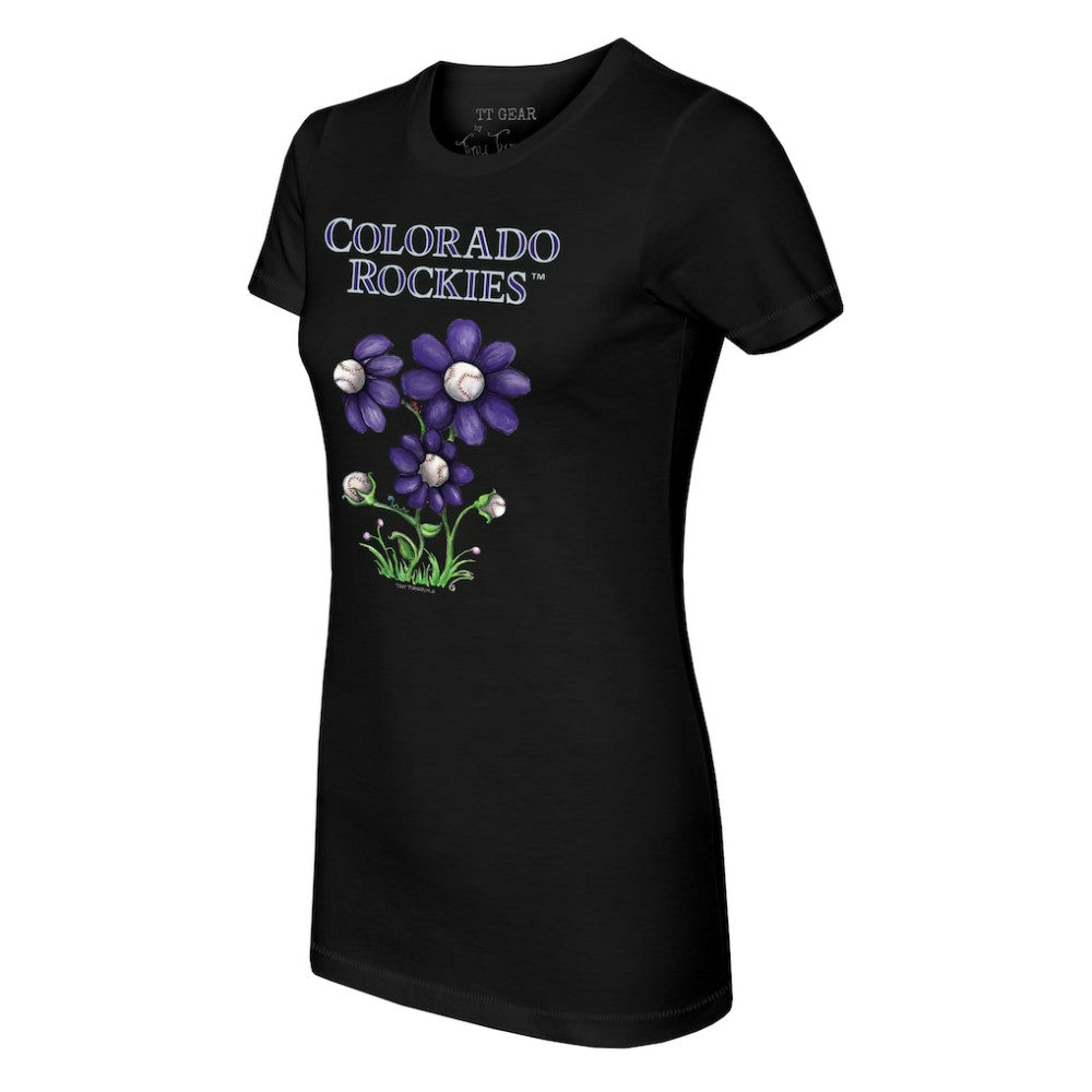 Colorado Rockies Tiny Turnip Women's Blooming Baseballs T-Shirt - Black T-shirts